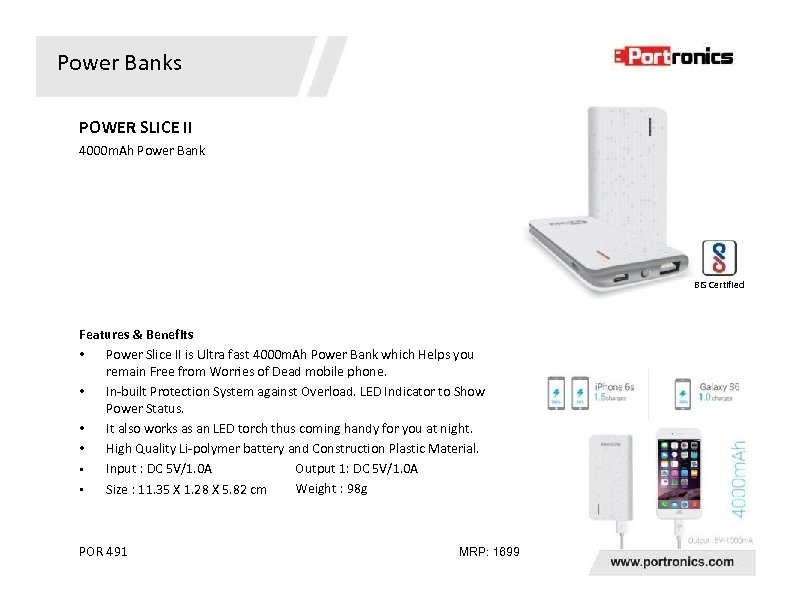 Power Banks POWER SLICE II 4000 m. Ah Power Bank BIS Certified Features &