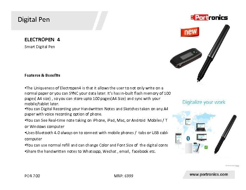 Digital Pen ELECTROPEN 4 Smart Digital Pen Features & Benefits • The Uniqueness of
