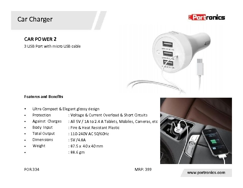 Car Charger CAR POWER 2 3 USB Port with micro USB cable Features and