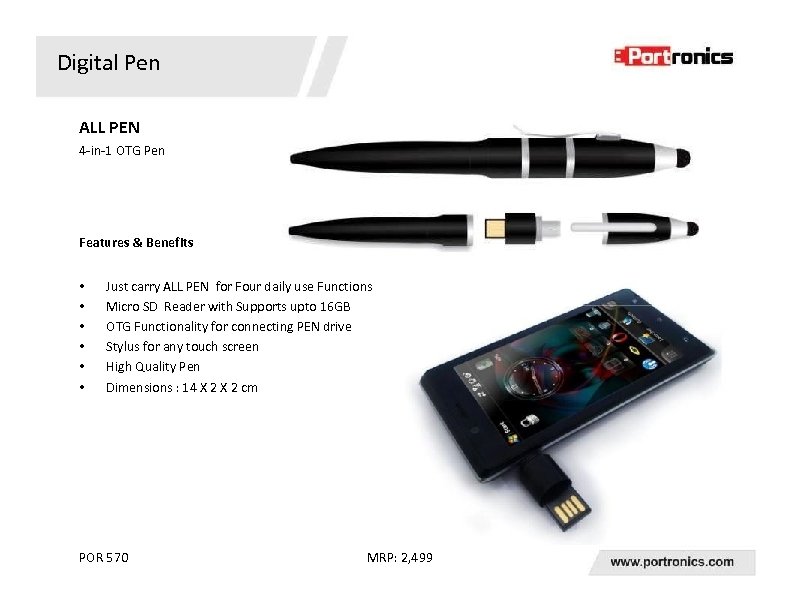 Digital Pen ALL PEN 4 -in-1 OTG Pen Features & Benefits • • •