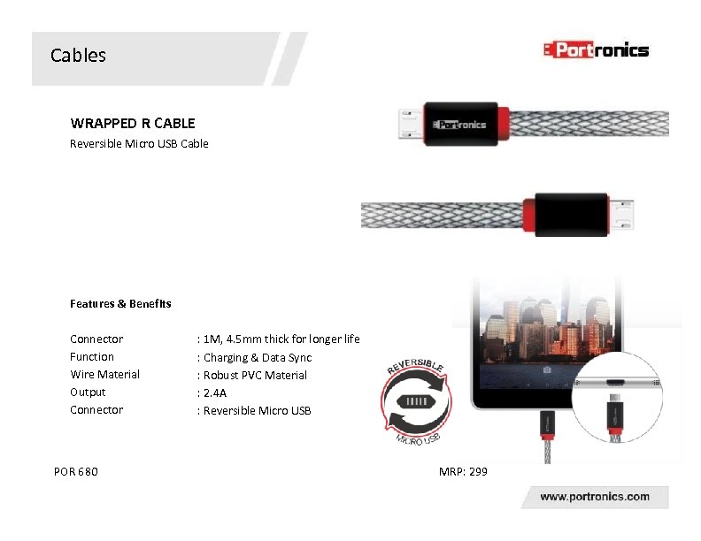 Cables WRAPPED R CABLE Reversible Micro USB Cable Features & Benefits Connector Function Wire