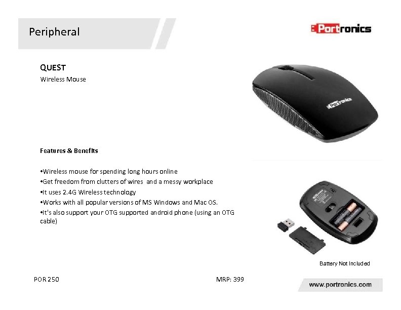 Peripheral QUEST Wireless Mouse Features & Benefits • Wireless mouse for spending long hours
