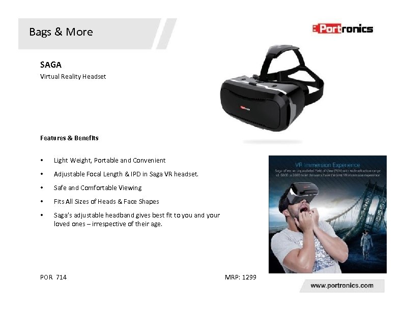 Bags & More SAGA Virtual Reality Headset Features & Benefits • Light Weight, Portable