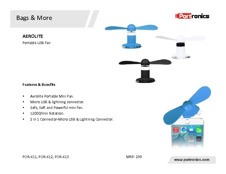 Bags & More AEROLITE Portable USB Fan Features & Benefits • • • Aerolite