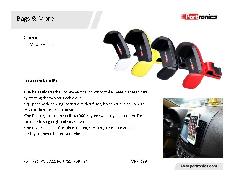 Bags & More Clamp Car Mobile Holder Features & Benefits • Can be easily