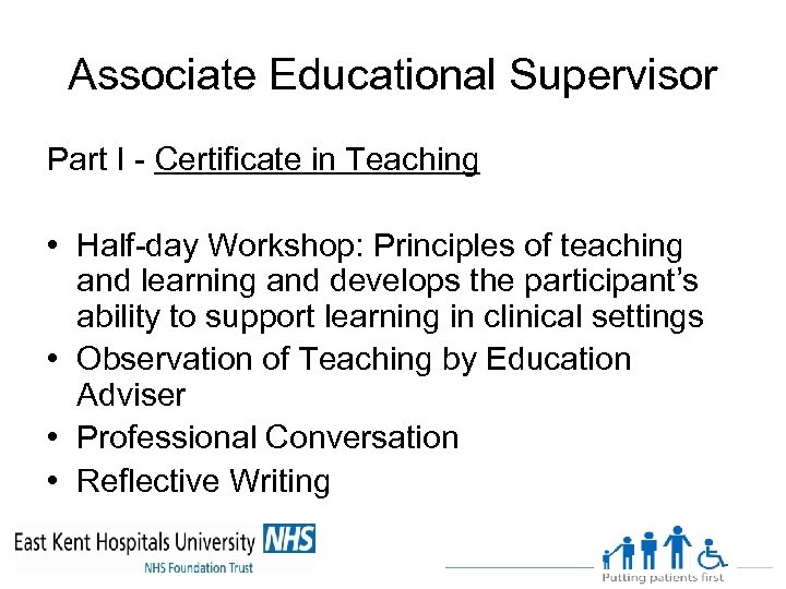 Associate Educational Supervisor Part I - Certificate in Teaching • Half-day Workshop: Principles of