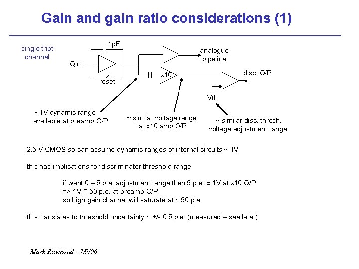 Gain and gain ratio considerations (1) single tript channel 1 p. F analogue pipeline