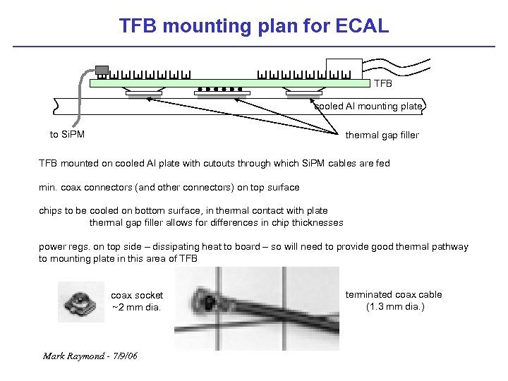 TFB mounting plan for ECAL TFB cooled Al mounting plate to Si. PM thermal