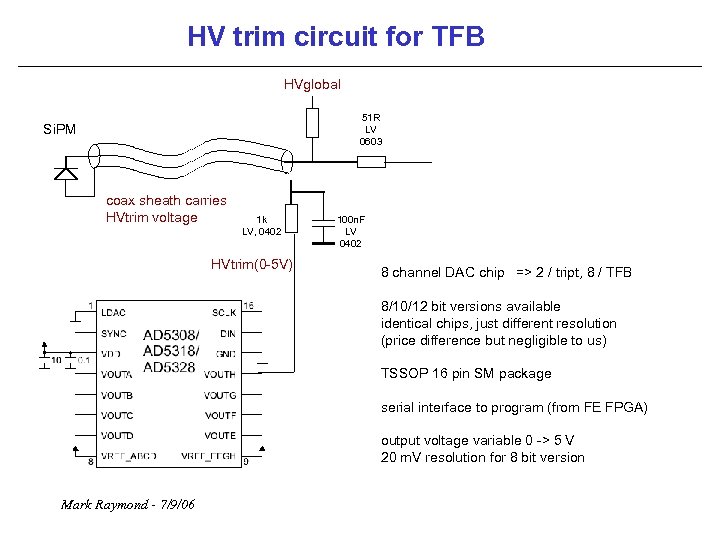 HV trim circuit for TFB HVglobal 51 R LV 0603 Si. PM coax sheath
