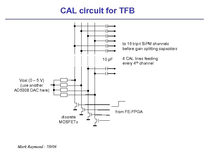 CAL circuit for TFB to 16 trip-t Si. PM channels before gain splitting capacitors