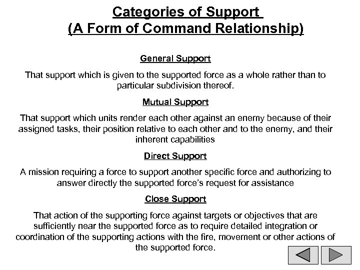 Categories of Support (A Form of Command Relationship) General Support That support which is