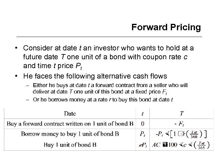 Forward Pricing • Consider at date t an investor who wants to hold at