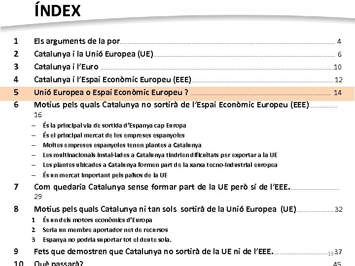 ÍNDEX 1 2 3 4 5 6 Els arguments de la por. . .