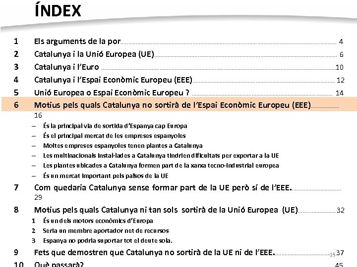 ÍNDEX 1 2 3 4 5 6 Els arguments de la por. . .