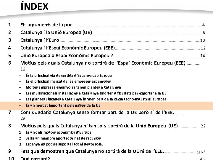 ÍNDEX 1 2 3 4 5 6 Els arguments de la por. . .