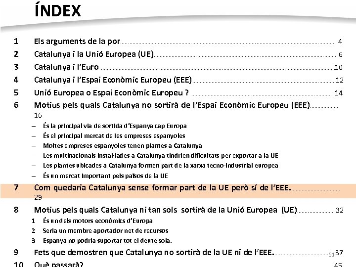ÍNDEX 1 2 3 4 5 6 Els arguments de la por. . .