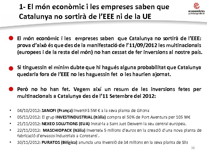 1 - El món econòmic i les empreses saben que Catalunya no sortirà de
