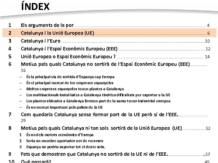 ÍNDEX 1 2 3 4 5 6 Els arguments de la por. . .