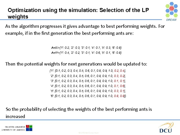 Optimization using the simulation: Selection of the LP weights As the algorithm progresses it