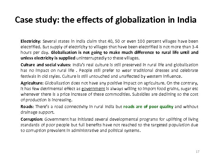 Case study: the effects of globalization in India Electricity: Several states in India claim