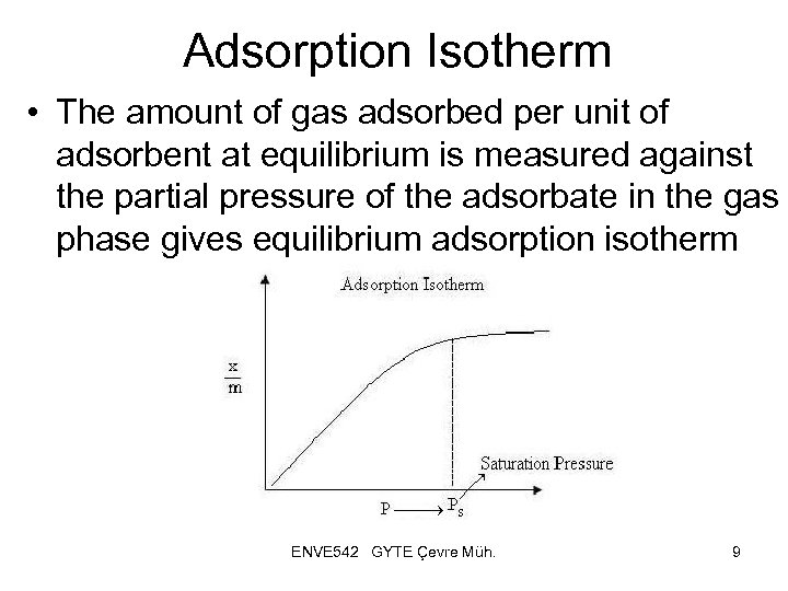 Adsorption Isotherm • The amount of gas adsorbed per unit of adsorbent at equilibrium