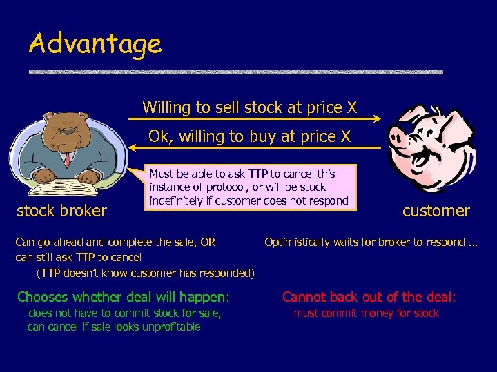 Advantage Willing to sell stock at price X Ok, willing to buy at price