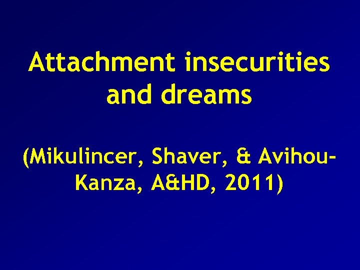 Attachment insecurities and dreams (Mikulincer, Shaver, & Avihou. Kanza, A&HD, 2011) 