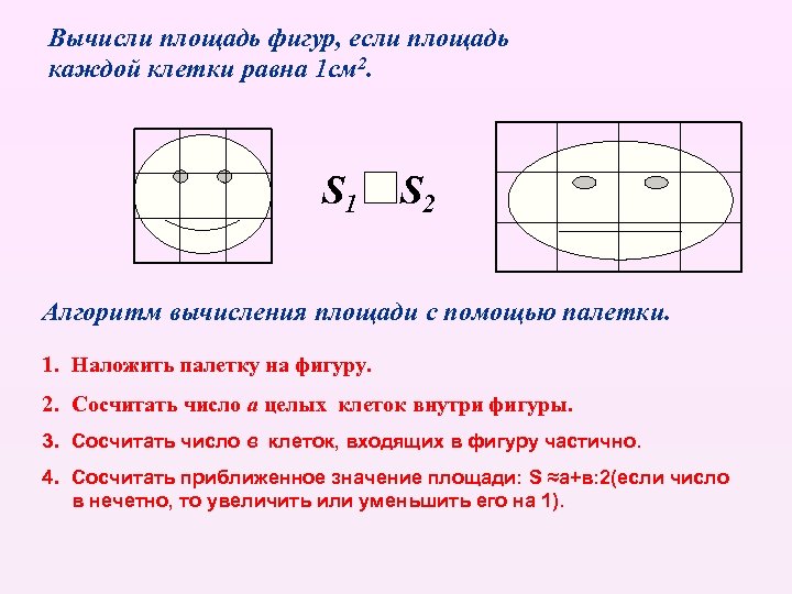 Вычисли приближенно площадь изображение страны если площадь каждой клетки равна 1см2 учи ру 4 класс