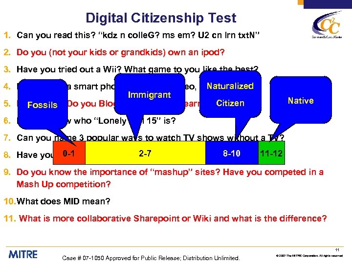 Digital Citizenship Test 1. Can you read this? “kdz n colle. G? ms em?