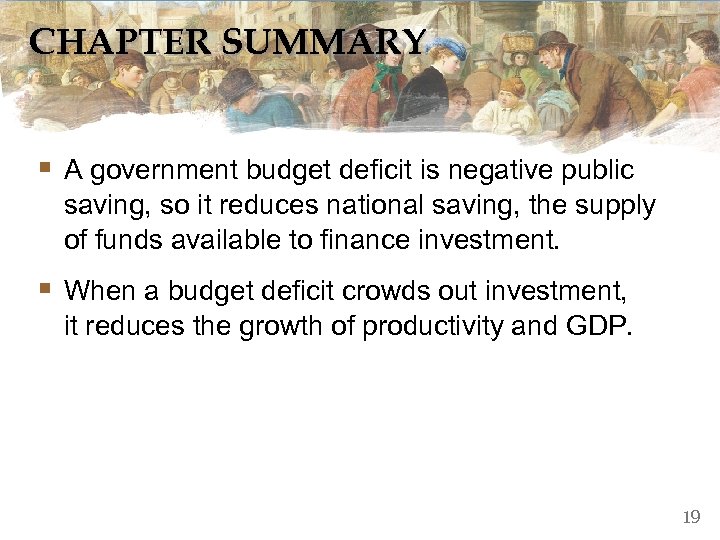 CHAPTER SUMMARY § A government budget deficit is negative public saving, so it reduces