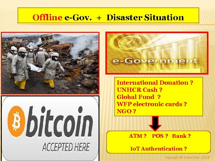 Offline e-Gov. + Disaster Situation International Donation ? UNHCR Cash ? Global Fund ?