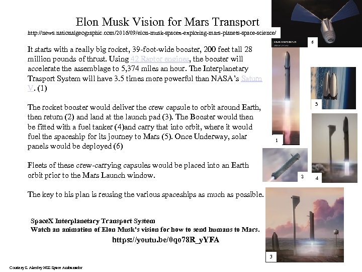 Elon Musk Vision for Mars Transport http: //news. nationalgeographic. com/2016/09/elon-musk-spacex-exploring-mars-planets-space-science/ 6 It starts with