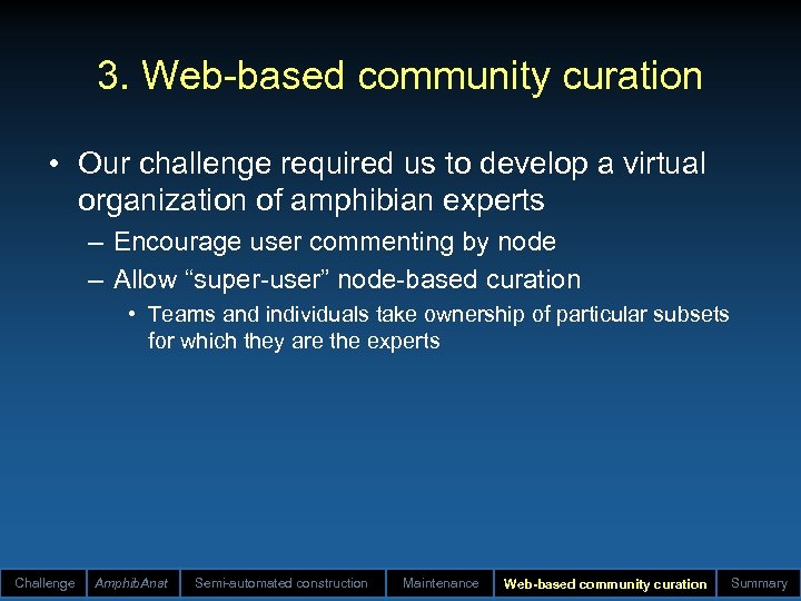 3. Web-based community curation • Our challenge required us to develop a virtual organization