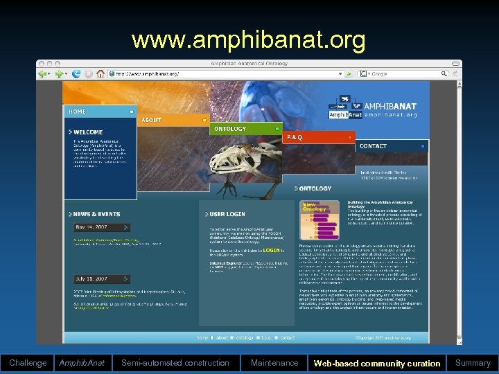 www. amphibanat. org Challenge Amphib. Anat Semi-automated construction Maintenance Web-based community curation Summary 