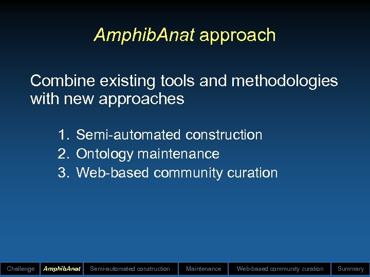 Amphib. Anat approach Combine existing tools and methodologies with new approaches 1. Semi-automated construction