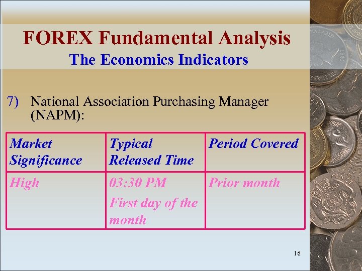 FOREX Fundamental Analysis The Economics Indicators 7) National Association Purchasing Manager (NAPM): Market Significance