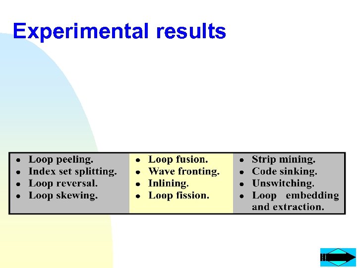 Experimental results 