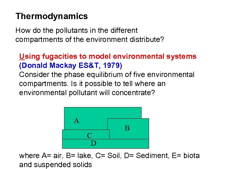 Thermodynamics How do the pollutants in the different compartments of the environment distribute? Using