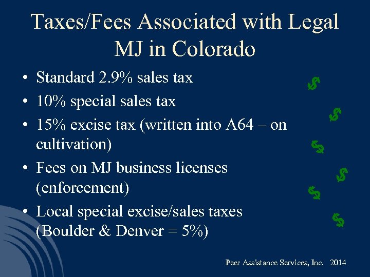 Taxes/Fees Associated with Legal MJ in Colorado • Standard 2. 9% sales tax $