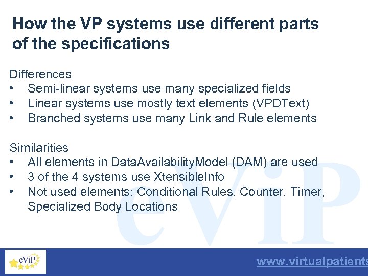 How the VP systems use different parts of the specifications Differences • Semi-linear systems