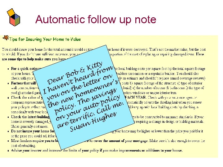 Automatic follow up note ty Kit om & ob rd fr n B ear