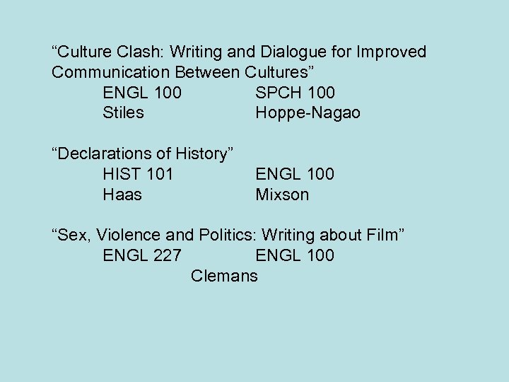 “Culture Clash: Writing and Dialogue for Improved Communication Between Cultures” ENGL 100 SPCH 100