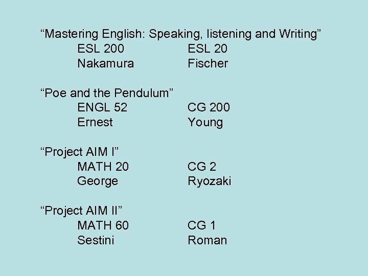 “Mastering English: Speaking, listening and Writing” ESL 200 ESL 20 Nakamura Fischer “Poe and