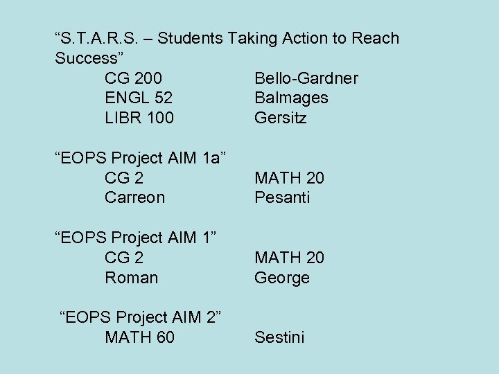 “S. T. A. R. S. – Students Taking Action to Reach Success” CG 200