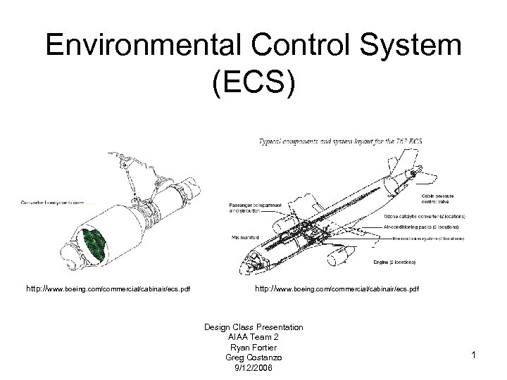 Environmental Control System (ECS) http: //www. boeing. com/commercial/cabinair/ecs. pdf Design Class Presentation AIAA Team