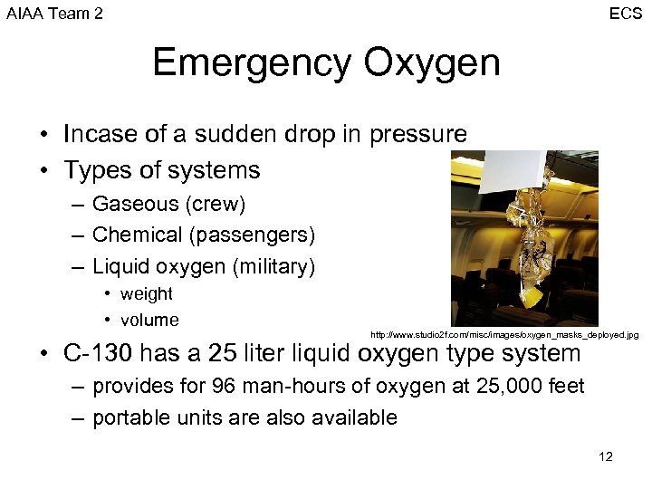 AIAA Team 2 ECS Emergency Oxygen • Incase of a sudden drop in pressure