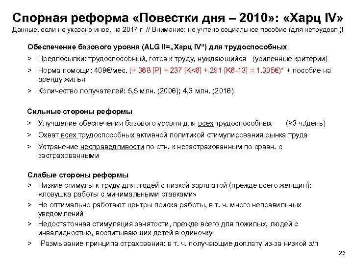 Спорная реформа «Повестки дня – 2010» : «Харц IV» Данные, если не указано иное,