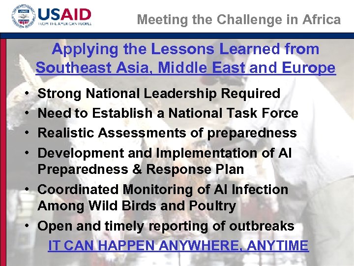 Meeting the Challenge in Africa Applying the Lessons Learned from Southeast Asia, Middle East