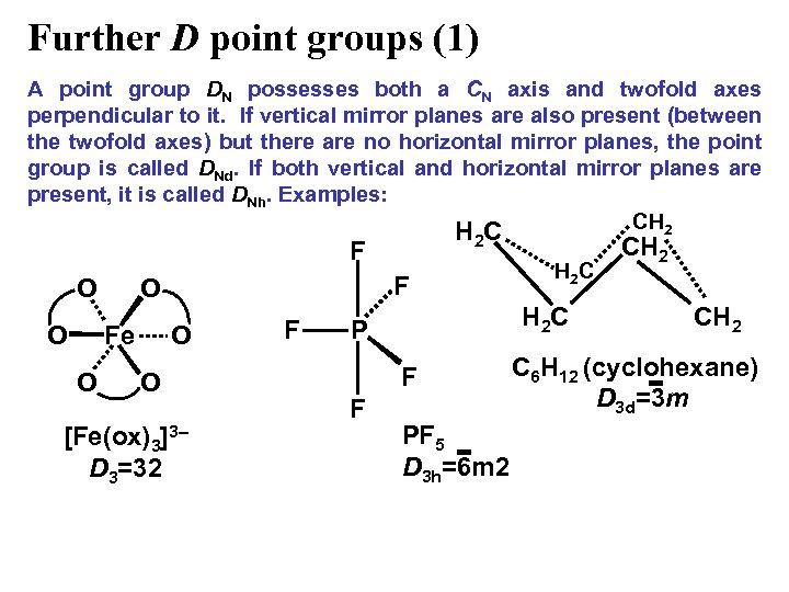 Further D point groups (1) A point group DN possesses both a CN axis