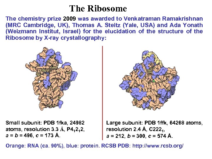 The Ribosome The chemistry prize 2009 was awarded to Venkatraman Ramakrishnan (MRC Cambridge, UK),